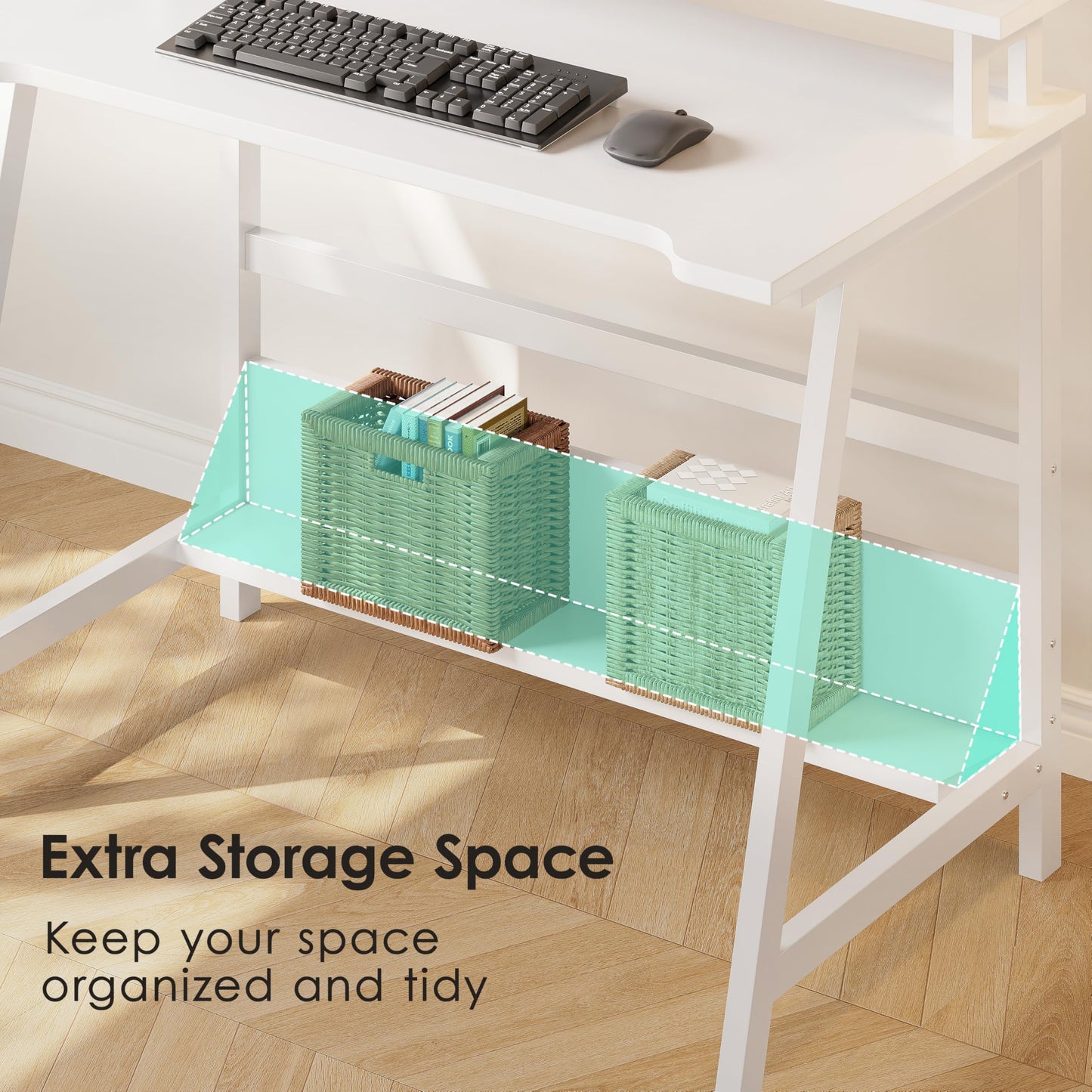 ALISENED 31.5 Inch Small Office Desk with Storage, Small Desk for Small Spaces, Compact Home Office Desk, Mini Study Desk for Bedroom, White