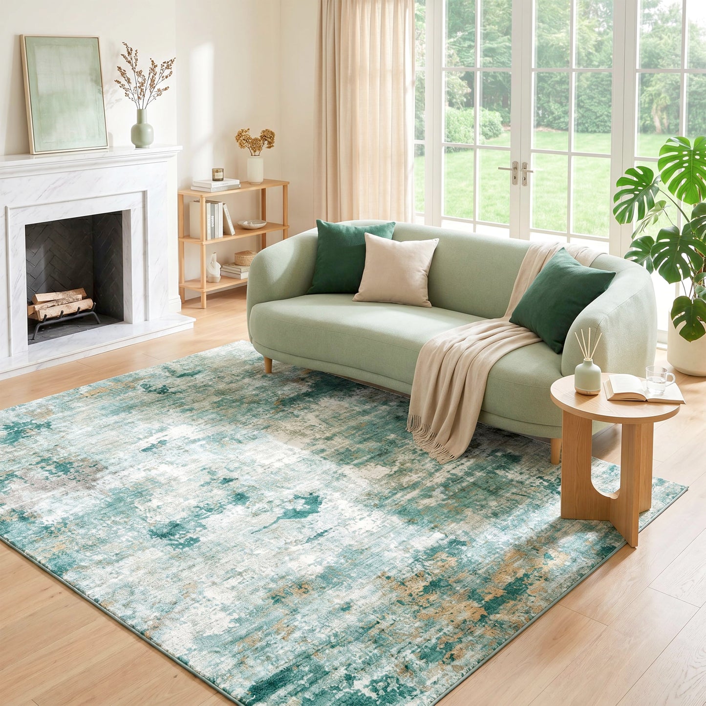 Cnythlis Washable Pet Friendly Area Rug, Water Resistant Abstract Carpet, 0.3" Low Pile, Foldable Non-Slip Silicone Backing, Living Room Nursery Bedroom, 5'x7', Sage Green