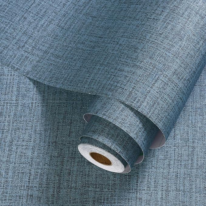 Blue Peel and Stick Wallpaper 393.7inch Textured Linen Contact Paper