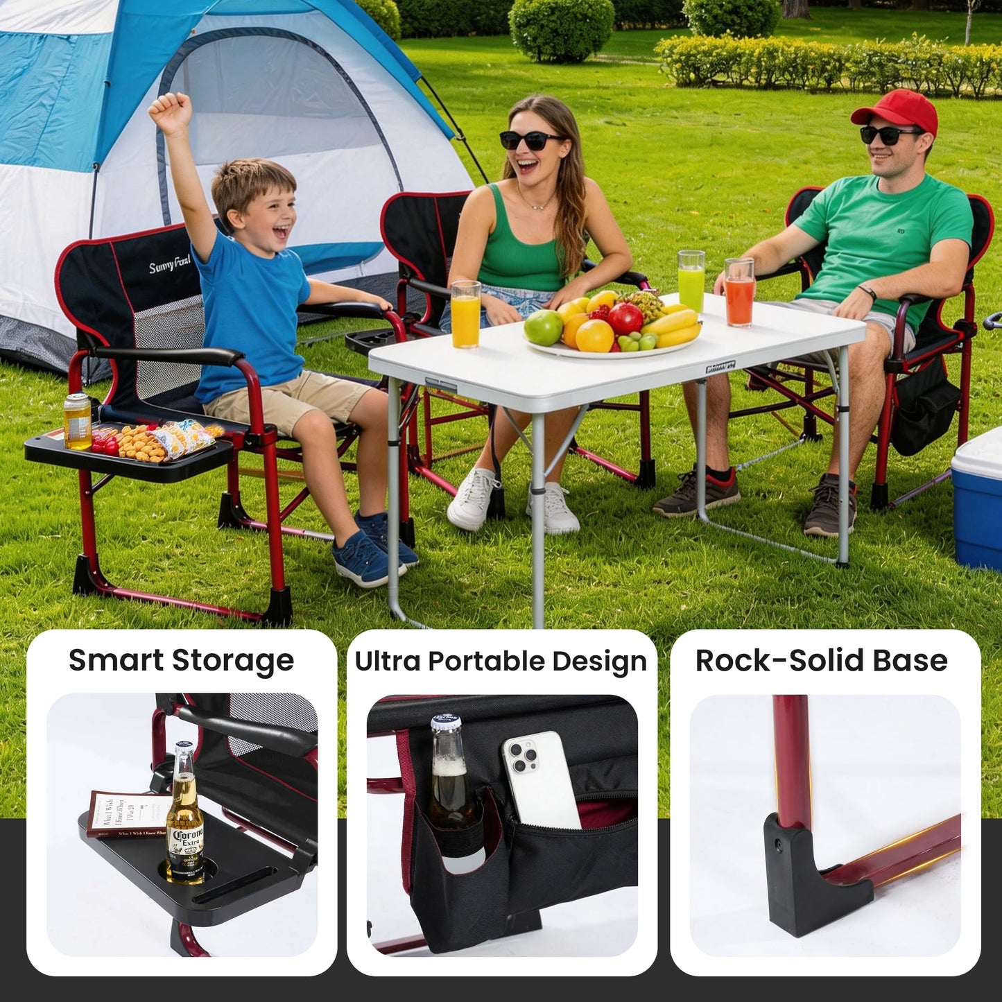 SUNNYFEEL Camping Directors Chair Aluminum Oversized Portable Folding Chair with Side Pocket and Adjustable Side Table for Beach, Fishing, Trip, Picnic, Lawn, Concert Outdoor Foldable Camp Chairs