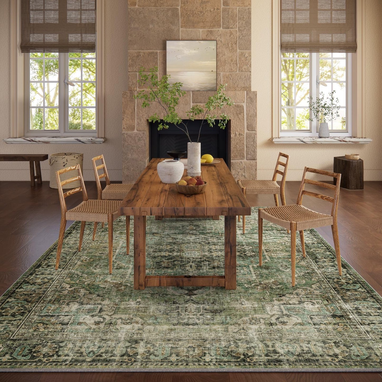 8x10 Area Rugs for Living Room: Washable Bedroom Rug Boho Vintage Rugs Stain Resistant Non Slip Low Pile Soft Lightweight Carpet for Kitchen Dining Room Farmhouse Nursery Kids Room