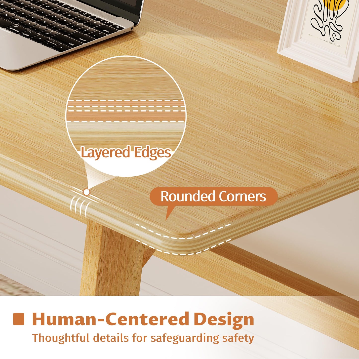 IOTXY Solid Wood Writing Table - 48" W x 24" D Minimalist Computer Desk for Home Office, Work, Study, Creativity, and PC Workstation, Oak