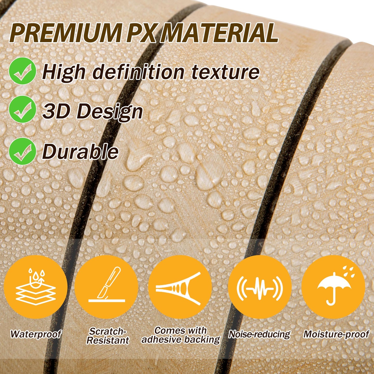 meiqidi 118" x 15.7" Peel and Stick Slat Wall Panel – Self-Adhesive 3D Wood Grain Wall Panels Waterproof PVC Fluted Paneling Wood Wallpaper for Living Room Ceiling Decor