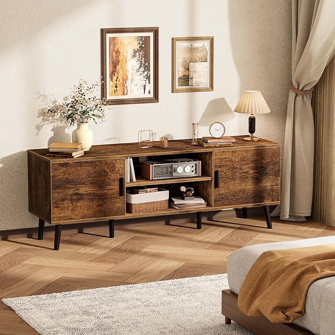 SUPERJARE TV Stand for 55 Inch TV, Entertainment Center