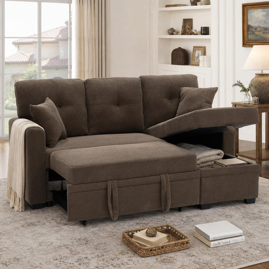 WuerQi 71" Sofa Bed with Queen Size Pull Out Couch, Sectional Sleeper Sofa with Reversible Storage Chaise, L Shaped Couch for Living Room, Apartment and Small Spaces (Coffee-L Shaped)