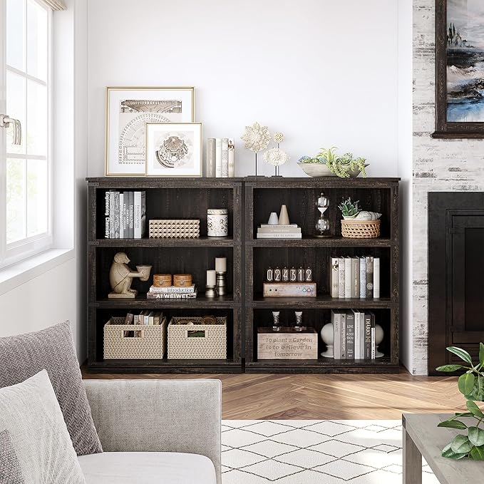 GarveeHome 3 Tier Farmhouse Bookcase, 39.9" Tall Book Shelf
