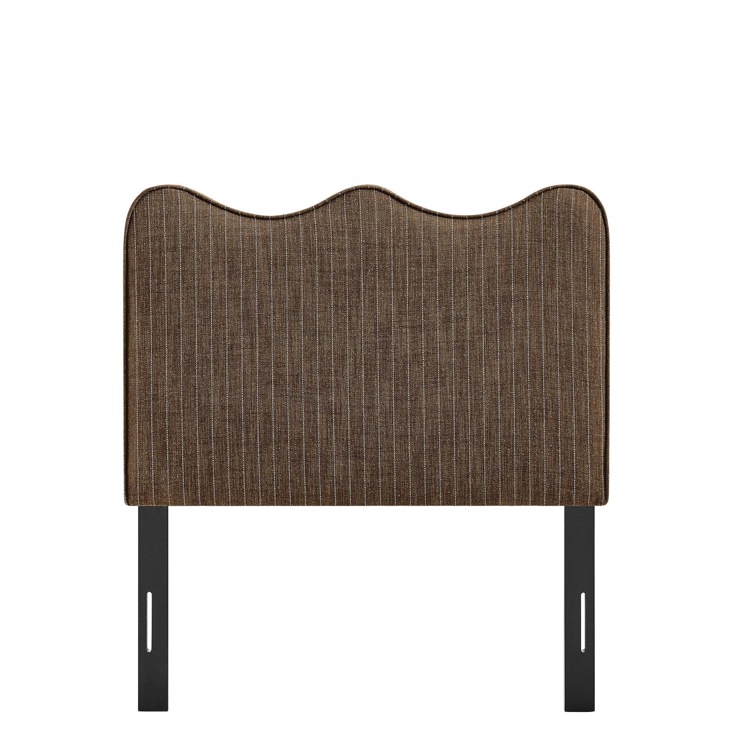 Monday Athena Striped Fabric Upholstered Twin Size Adjustable Headboard in Earth Stripe - with Scalloped Wave Design and Soft Linen-Like Fabric