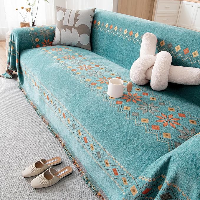 DREAMINGO Teal Boho Couch Cover Western Sofa Covers