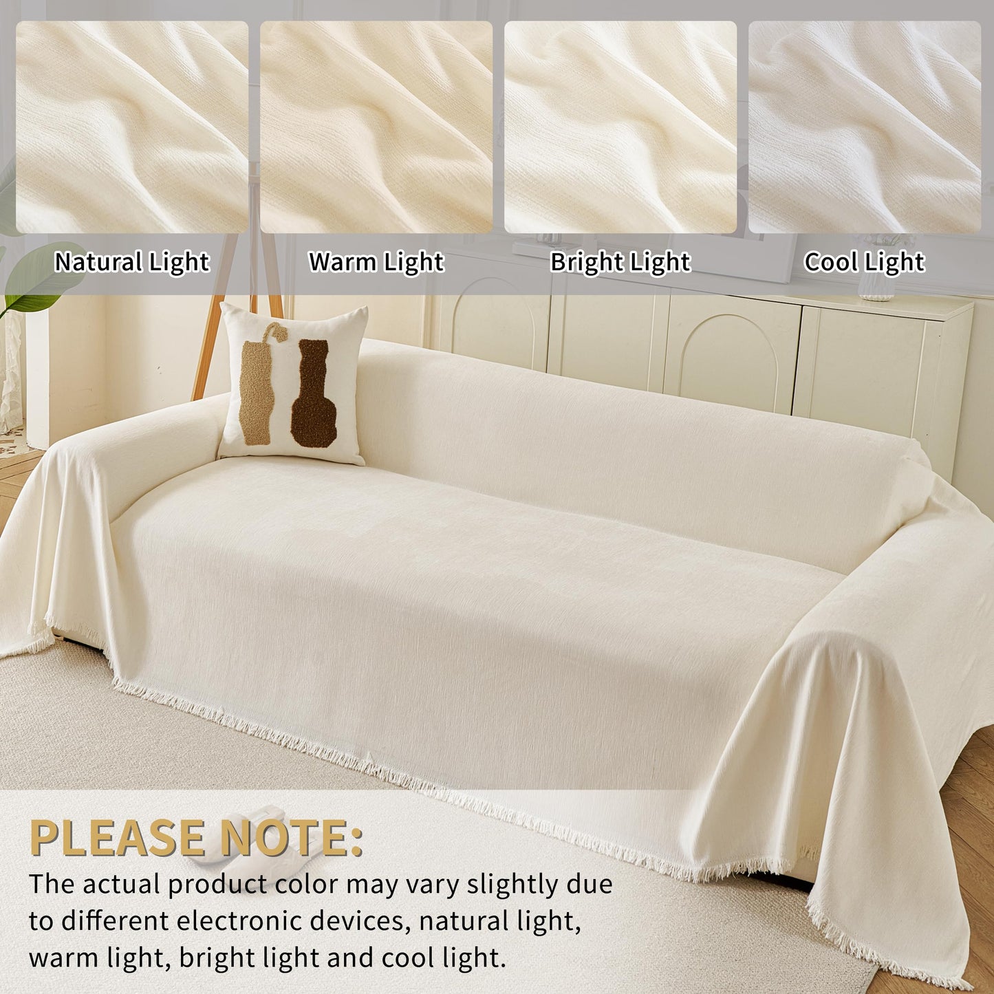 KaviKon Sectional Couch Covers 2-Piece for L Shape Sofa, Chenille Washable Sofa Cover for 2-3 Cushion Couch, Non-Slip Furniture Protector for Dogs,Pets, Soft Couch Blanket Slipcovers Sets (L-Cream)