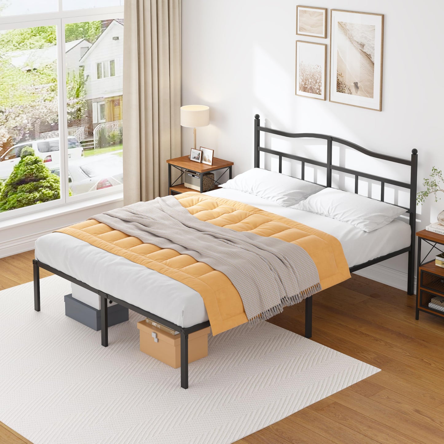 OSASET 14 inch King Bed Frame -Platform Bed Frame with Headbroad Metal Bed Frame No Box Spring Noise Free Easy Assembly