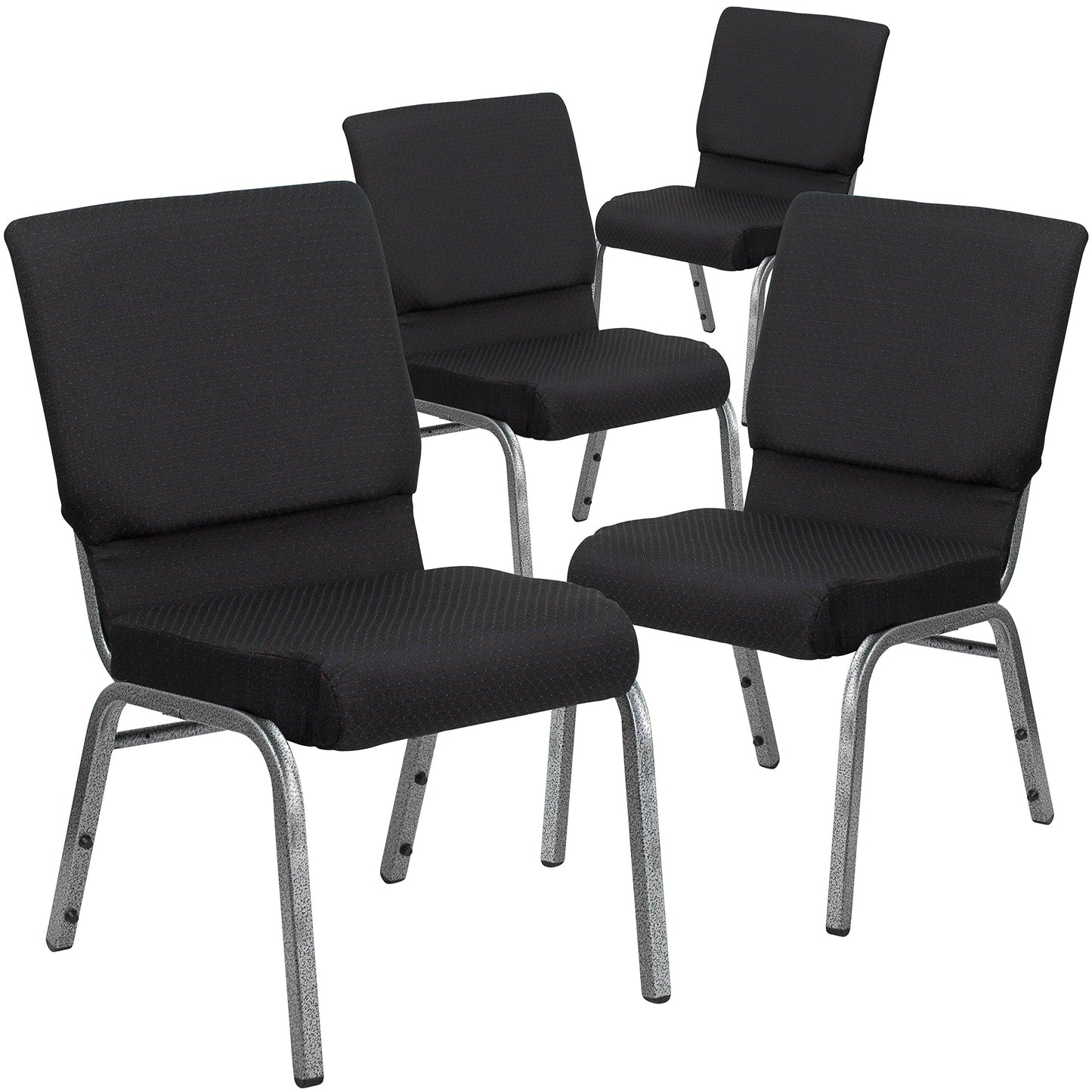Flash Furniture 4 Pack HERCULES Series 18.5''W Stacking Church Chair in Black Patterned Fabric - Silver Vein Frame