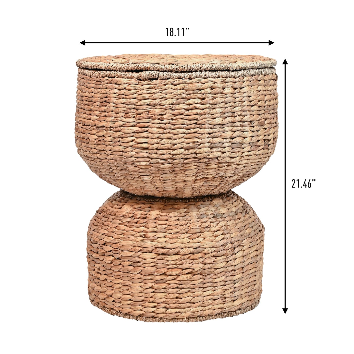happimess SAT1000A Bhola 18" Hourglass Handwoven Hyacinth Storage Accent Table with Lid for Storage and Decoration in Bedroom, Living Room, Kitchen, Dining Room, Entryway, Guestroom, Natural