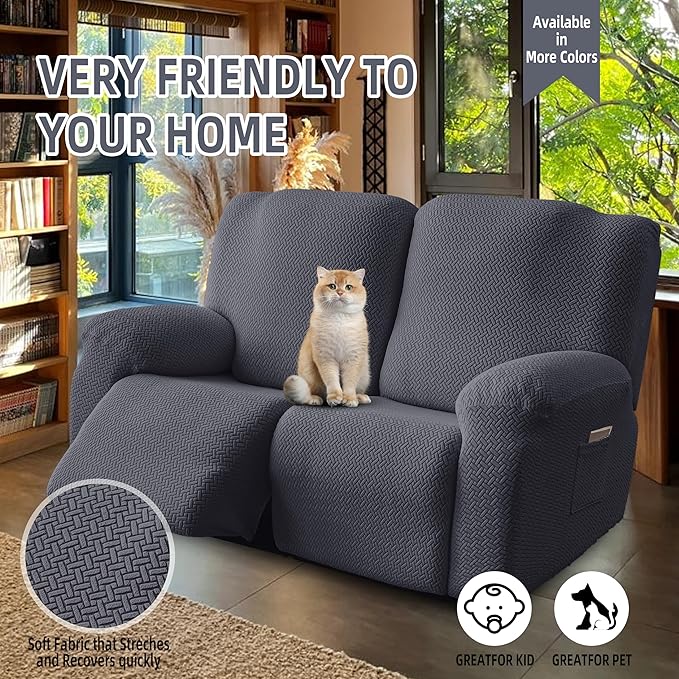 Genina Recliner Loveseat Covers, Stretch Reclining Sofa Covers, 2 Seater Couch