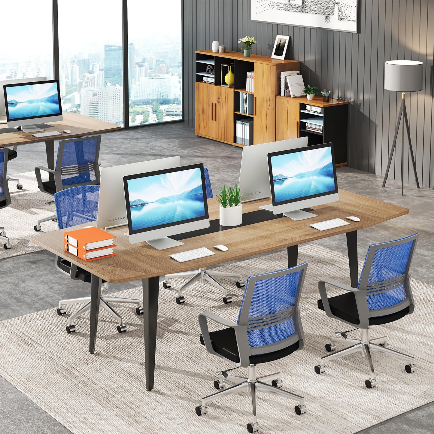Tribesigns 6FT Conference Table, 70.86L x 35.43W x 29.52H Inches Boat Shaped Meeting Table, Modern Seminar Table for Office Meeting Conference Room (Light Wood Grain, 6ft)