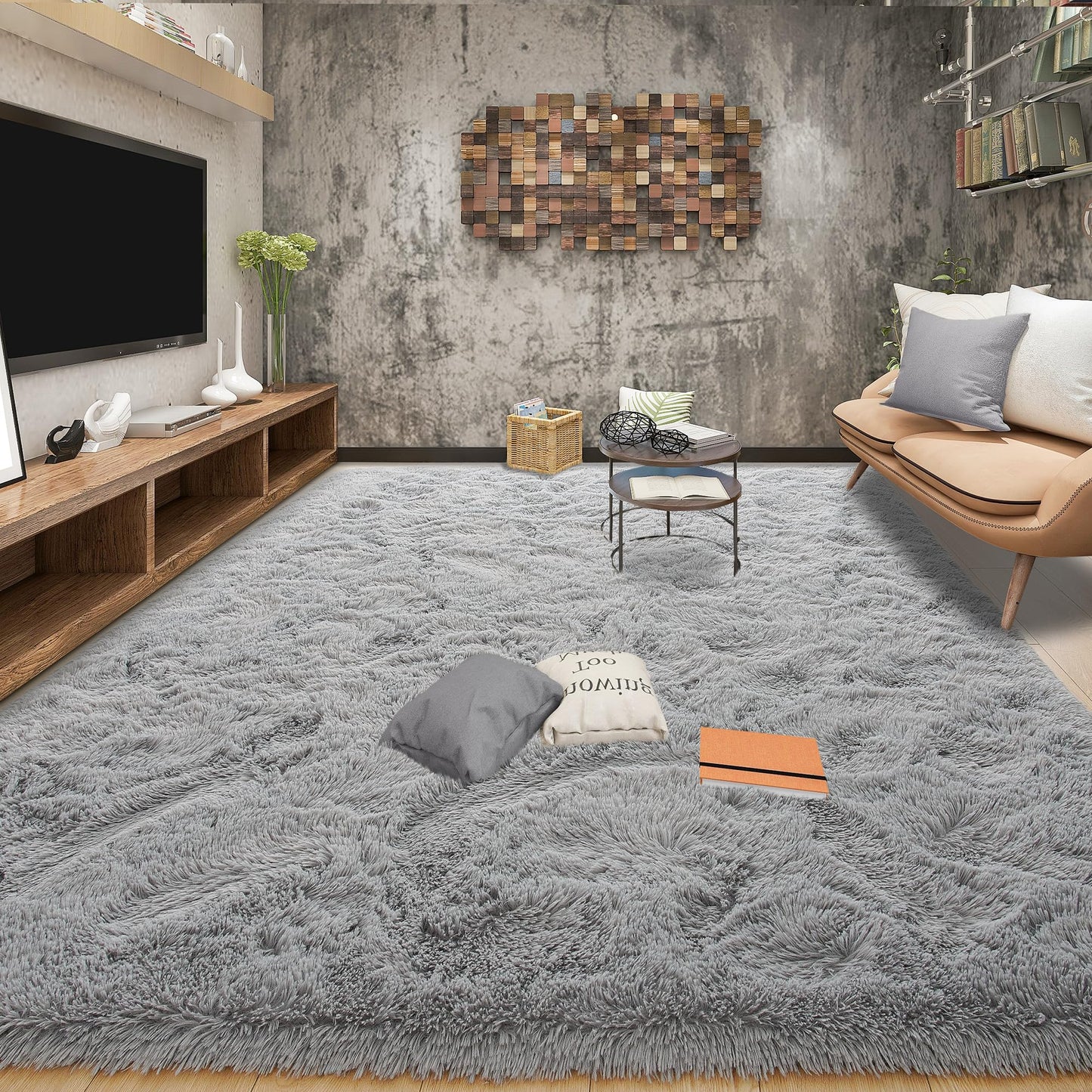 Tepook Super Soft Fluffy Rug for Bedroom, Modern Shaggy Fuzzy Kids Rugs for Living Room, Plush Indoor Nursery Home Decor Dorm Carpet with Non-Slip Bottom, Grey, 4 X 6 Feet