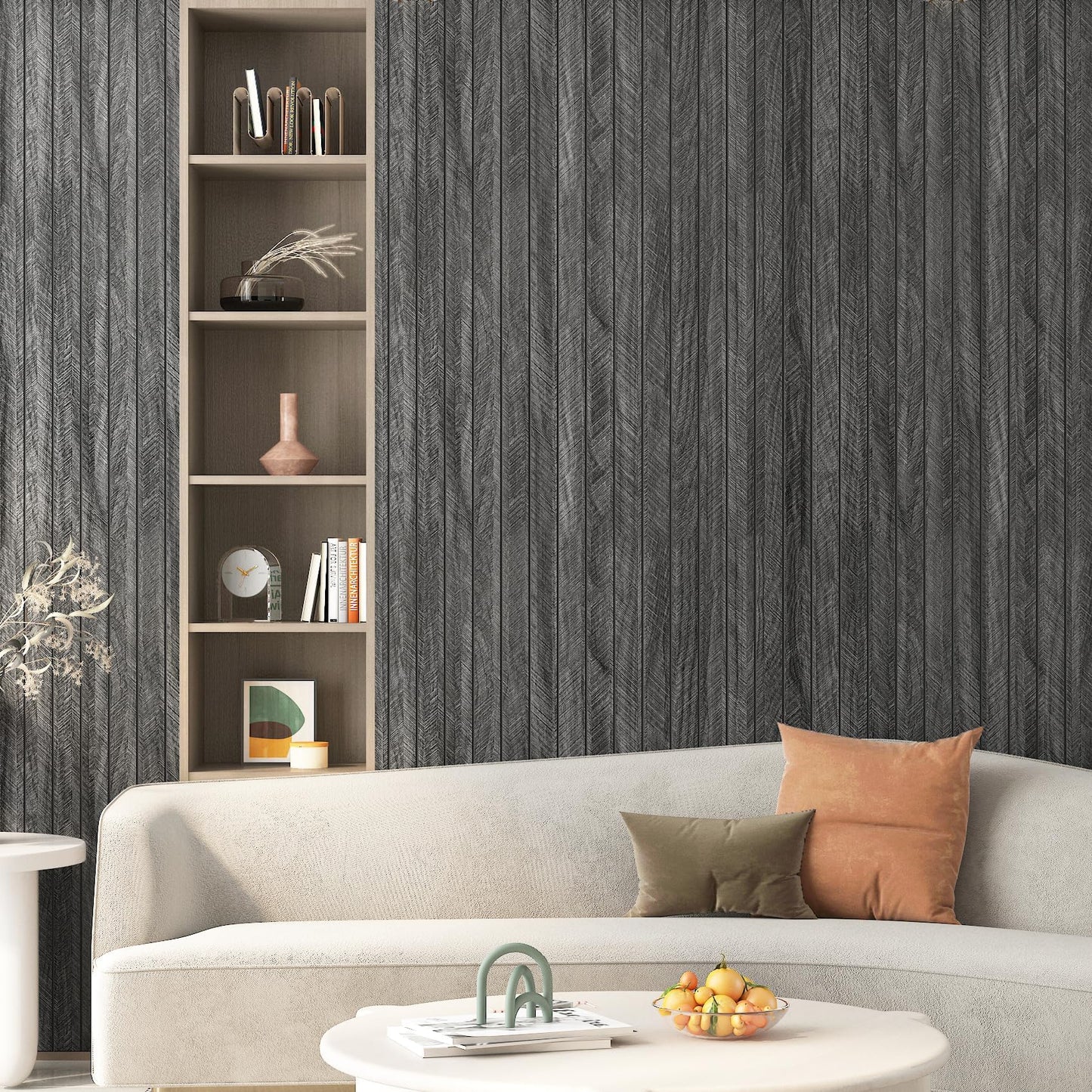 YENHOME 24"X200" Faux Wood Slat Wall Panel Peel and Stick Wood Panels for Bedroom Self Adhesive Black Wooded Slat Textured Soundproof Wall Panels for Interior Decor Ceilings Office Studio 3D Foam