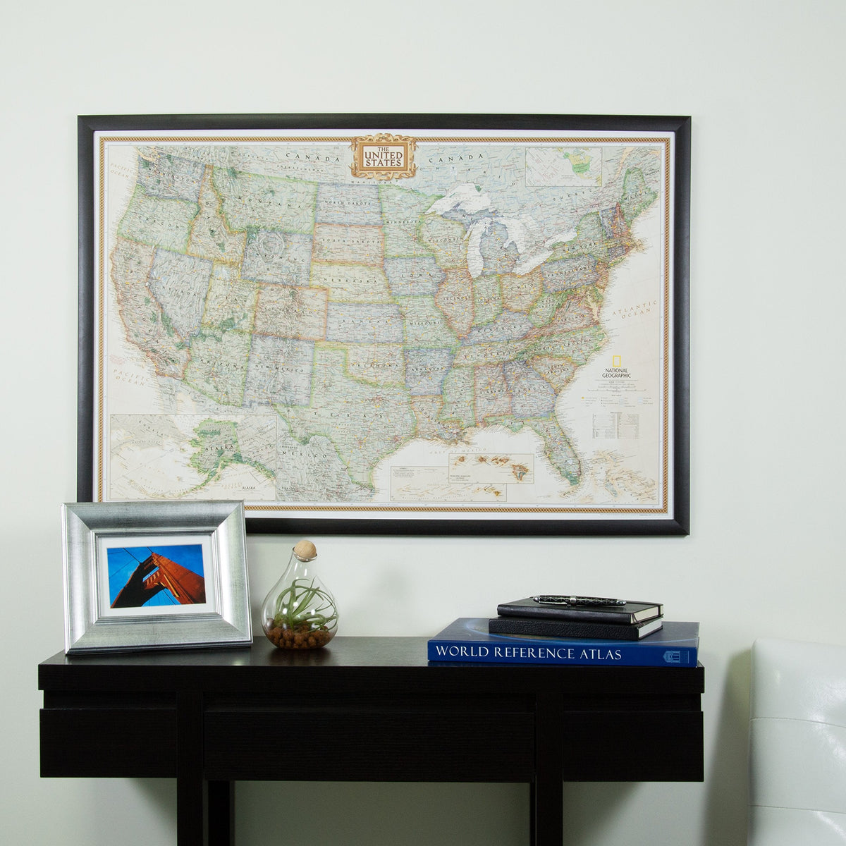 Craig Frames Travel Map with Pins, Executive US Map for Wall Art, 24x36 Frame, Black Modern Style