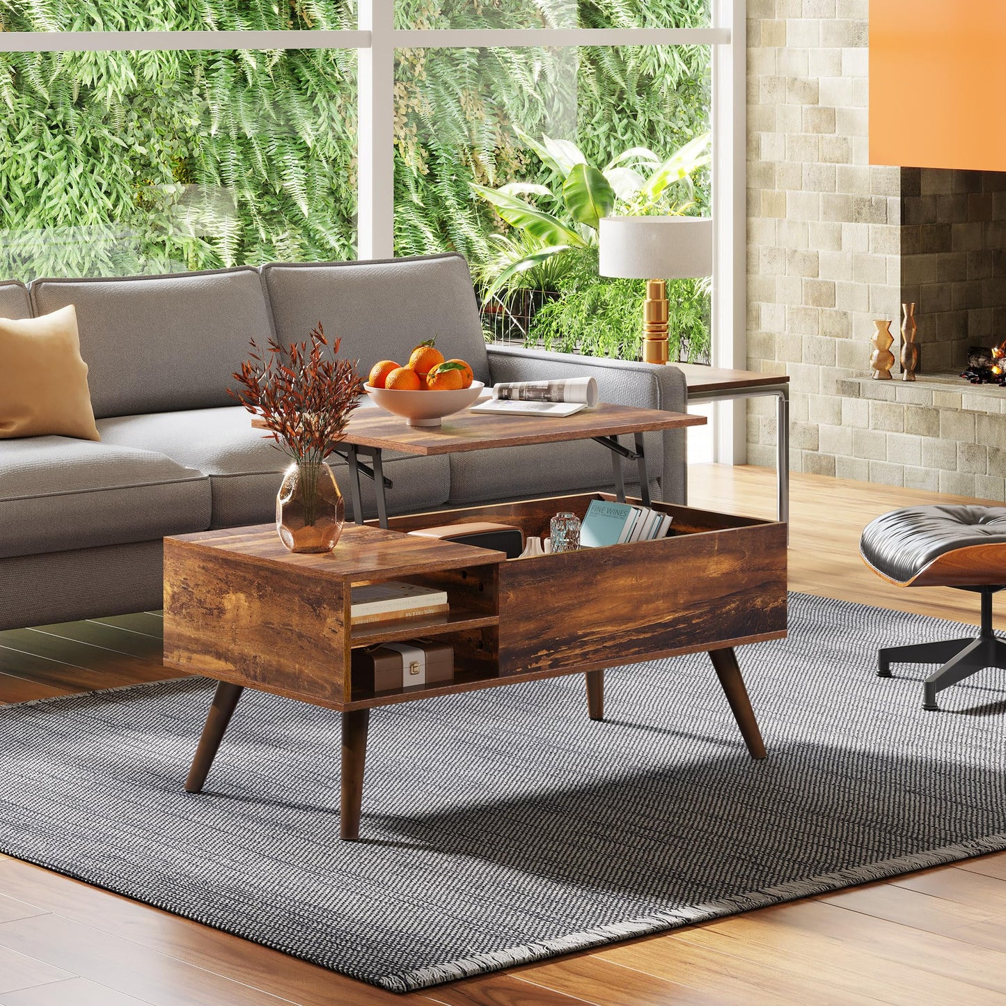 WLIVE Coffee Table with Lifting Top, Hidden Storage & Adjustable Shelf for Living Room Small Space, Multifunctional Rising Wooden Center Table, Mid Century Modern Tables for Home Dining Office, Brown
