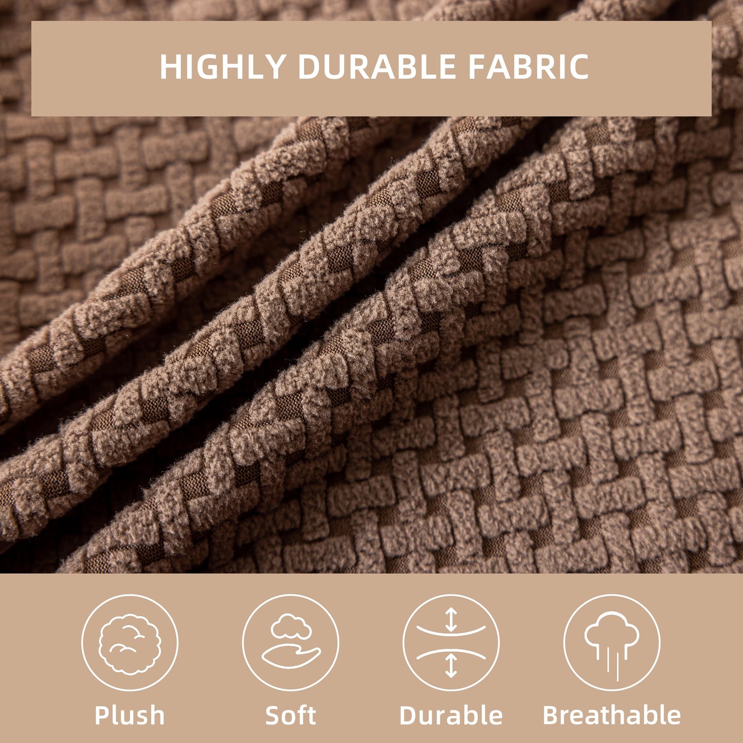 KaviKon Ottoman Cover Slipcover Rectangle Fit Length 25"-30" Stretch Foot Stool Slip Cover, Footrest Slipcovers Protector with Elastic Band, Ottoman Cover Removable Washable(Small,Grid Weave Coffee)
