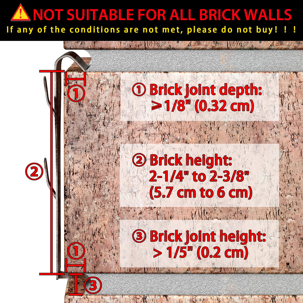 Brick Hook Clips for Hanging Outdoors, Brick Hangers for Brick Wall Hanging No Drill and Nails, Heavy Duty Brick Siding Clips Wall Hangers Fits Standard Brick 2-1/4" to 2-3/8" in Height (24, Standard)