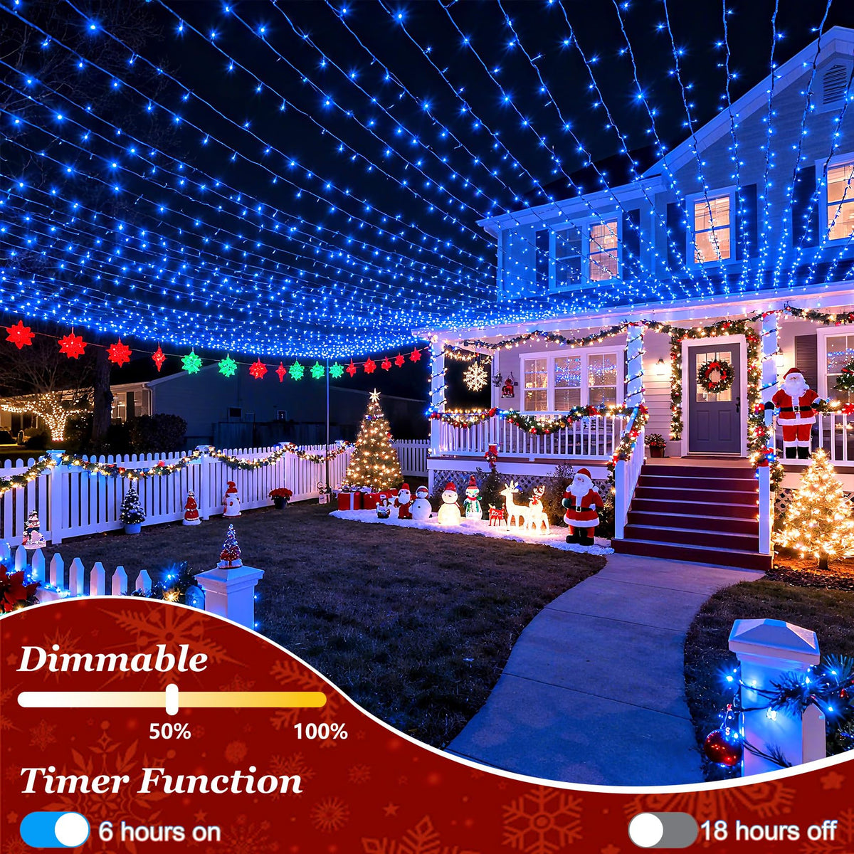 300 LED Blue Birthday Party Decorations String Lights with 12 Modes Timer Dimmable, Waterproof Connectable Christmas Tree Lights, 75FT Fairy Lights for Bedroom, Outside, Ocean Party, Xmas Decor