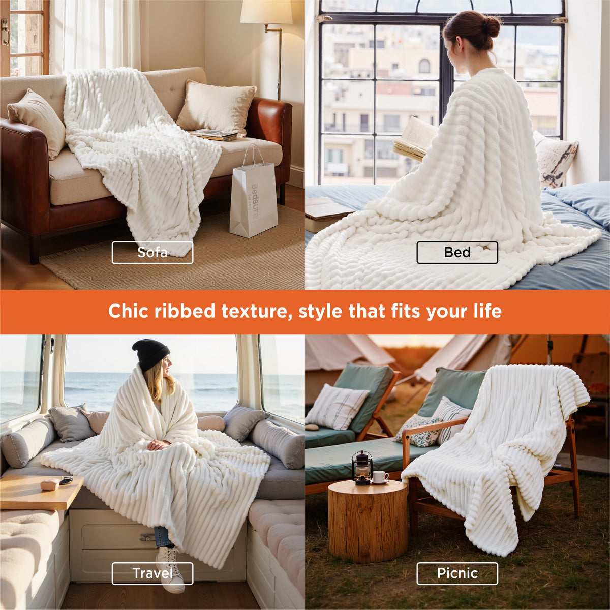 Bedsure GentleSoft White Throw Blanket for Couch - Graduation Gifts Teacher Birthday Gifts for Women Mom Her Girls, Cozy Fleece Blanket for Sofa Bed Living Room Home Decor, Off White, 50x60 Inches
