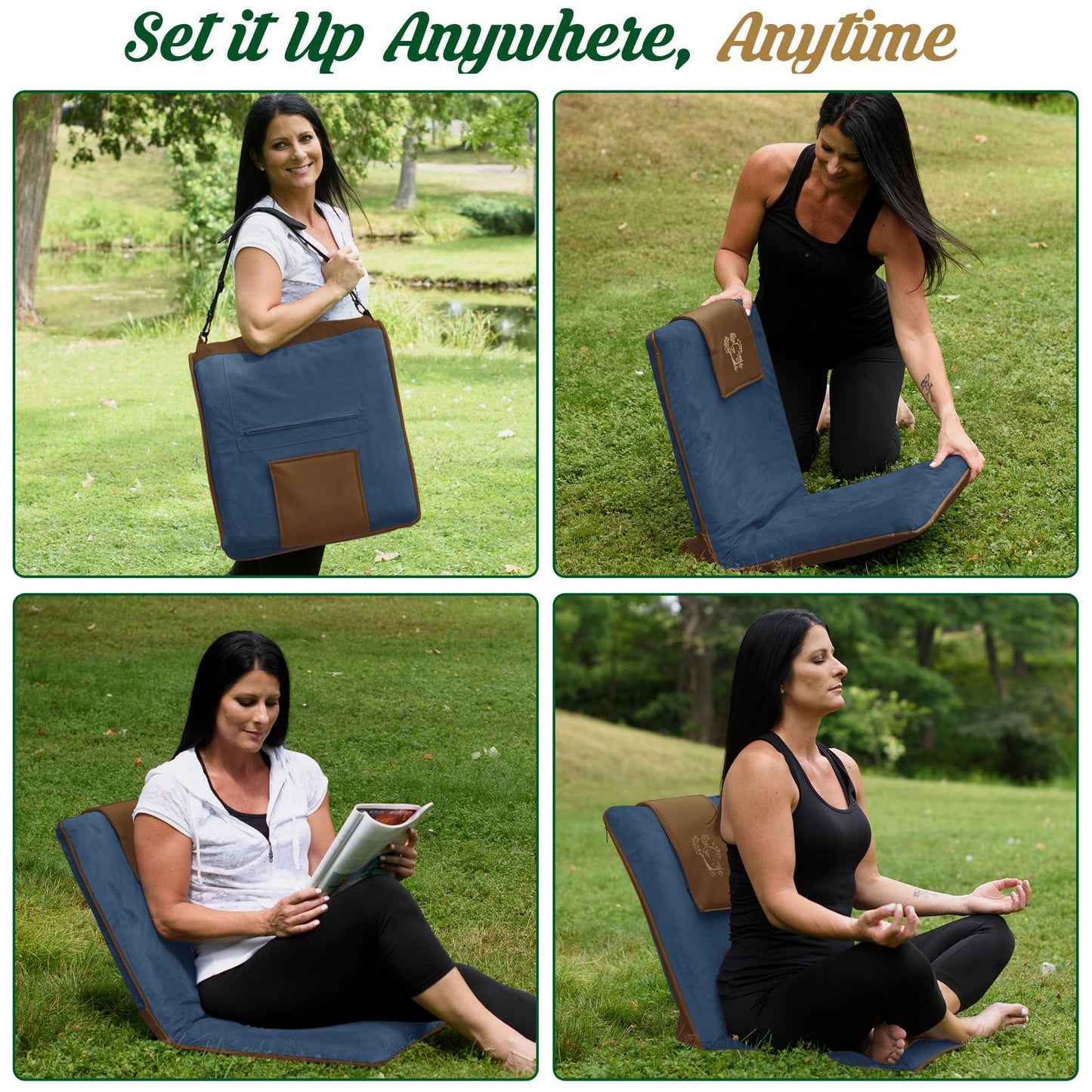 Adjustable Japanese Floor Chair with Back Support for Adults | Premium Meditation Chair for Seating, Yoga & Gaming -Folding Backjack Floor Chair with 6 Recline Positions, Thick Padding & Vegan Leather