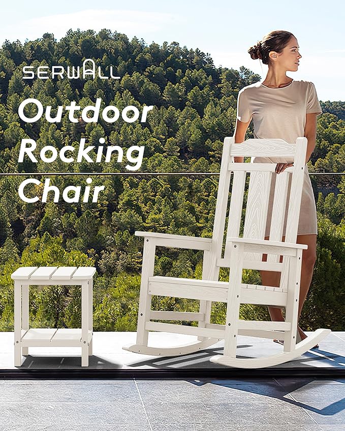 SERWALL Oversized Outdoor Rocking Chair Set of 4, HDPE Outdoor Rocking Chair