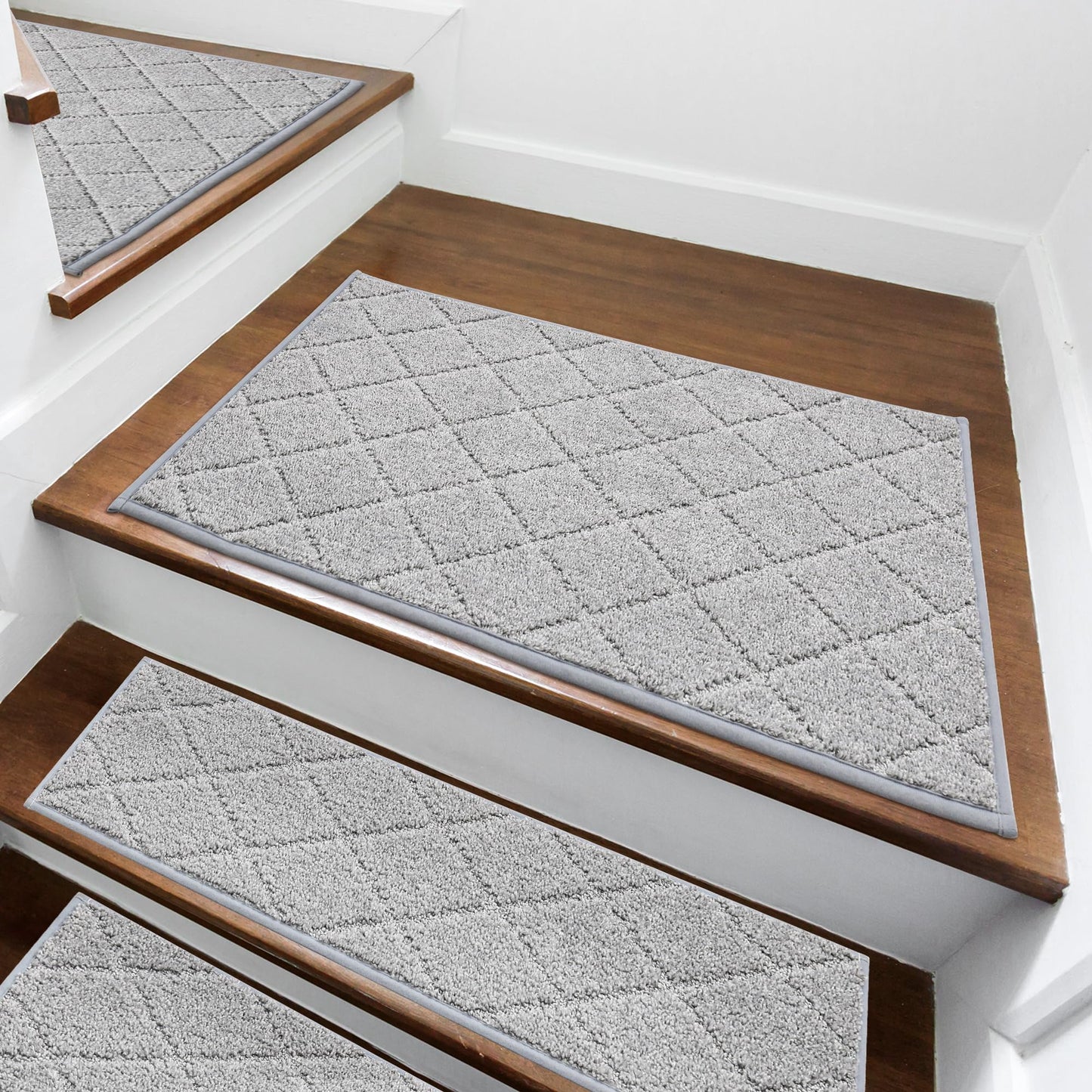 COSY HOMEER Edging Stair Treads Non-Slip Corner Indoor Stair Runners for Wooden Steps,Landing Slip Resistant Stair Rugs for Kids and Dogs, 100% Polyester TPE Backing,Grey,20"X32"