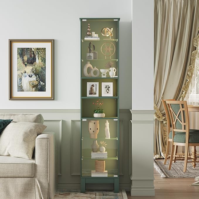 Glass Display Cabinet, 8-Tier Curio Cabinets