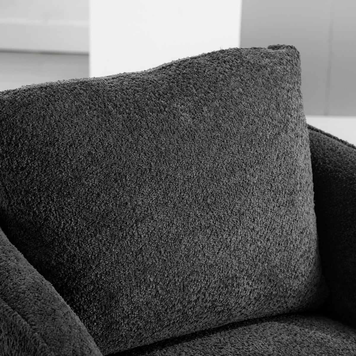 30.3" Boucle Swivel Barrel Chair, 360° Rotation Modern Round Accent Chair, Upholstered Club Armchair with Curved Back and Metal Base, Comfy Lounge Seat for Living Room Bedroom Office, Charcoal