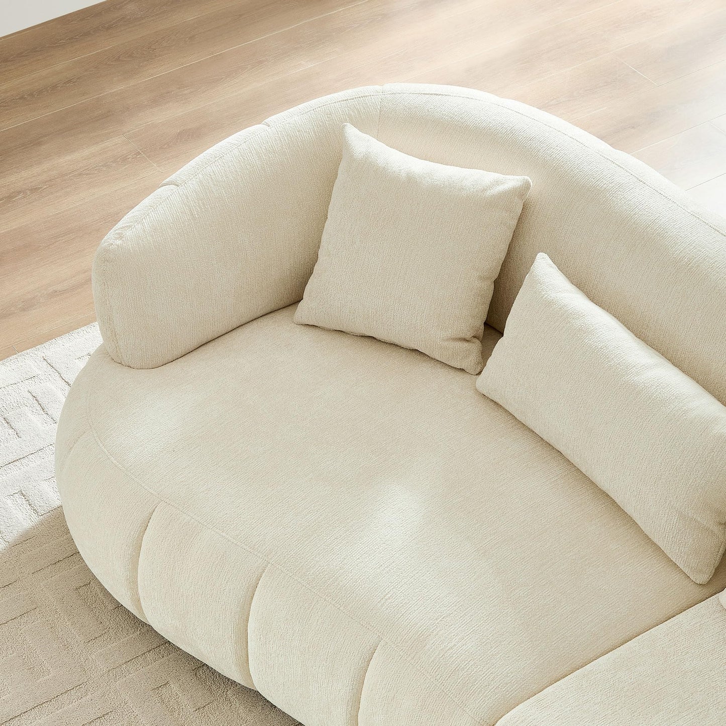 BBTJOINT Loveseat Sofa Set, Channel Tufted Chenille Upholstered,Curved Bubble Design, Modern Living Room Couch (Beige)