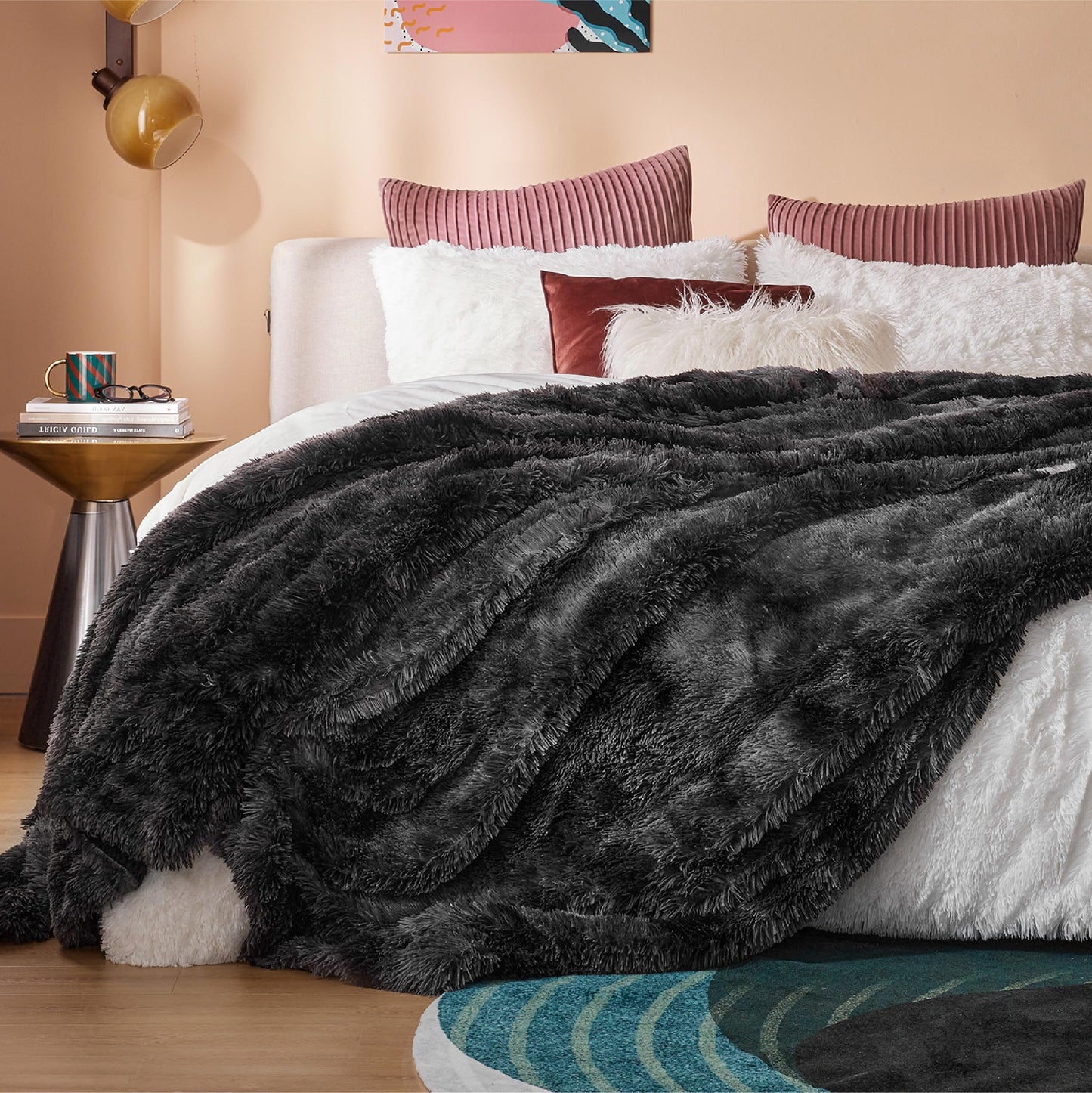 Bedsure GentleSoft Fluffy Tie Dye Black Blankets Queen Size for Bed, Thick Sherpa Faux Fur Fleece Fuzzy Plush Winter Warm Soft Queen Blankets, Black Bedroom Decor Cozy Gifts for Women Men, 90x90