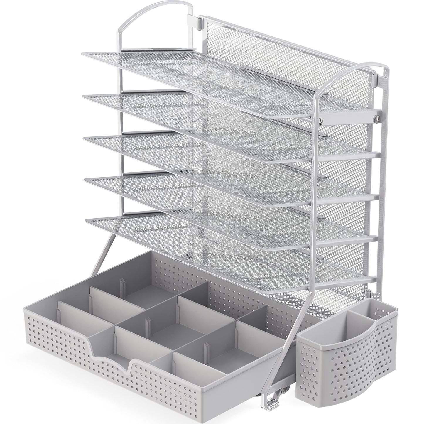 Simple Houseware 6-Tier Desk Document File Tray Organizer with Sliding Drawer, Silver