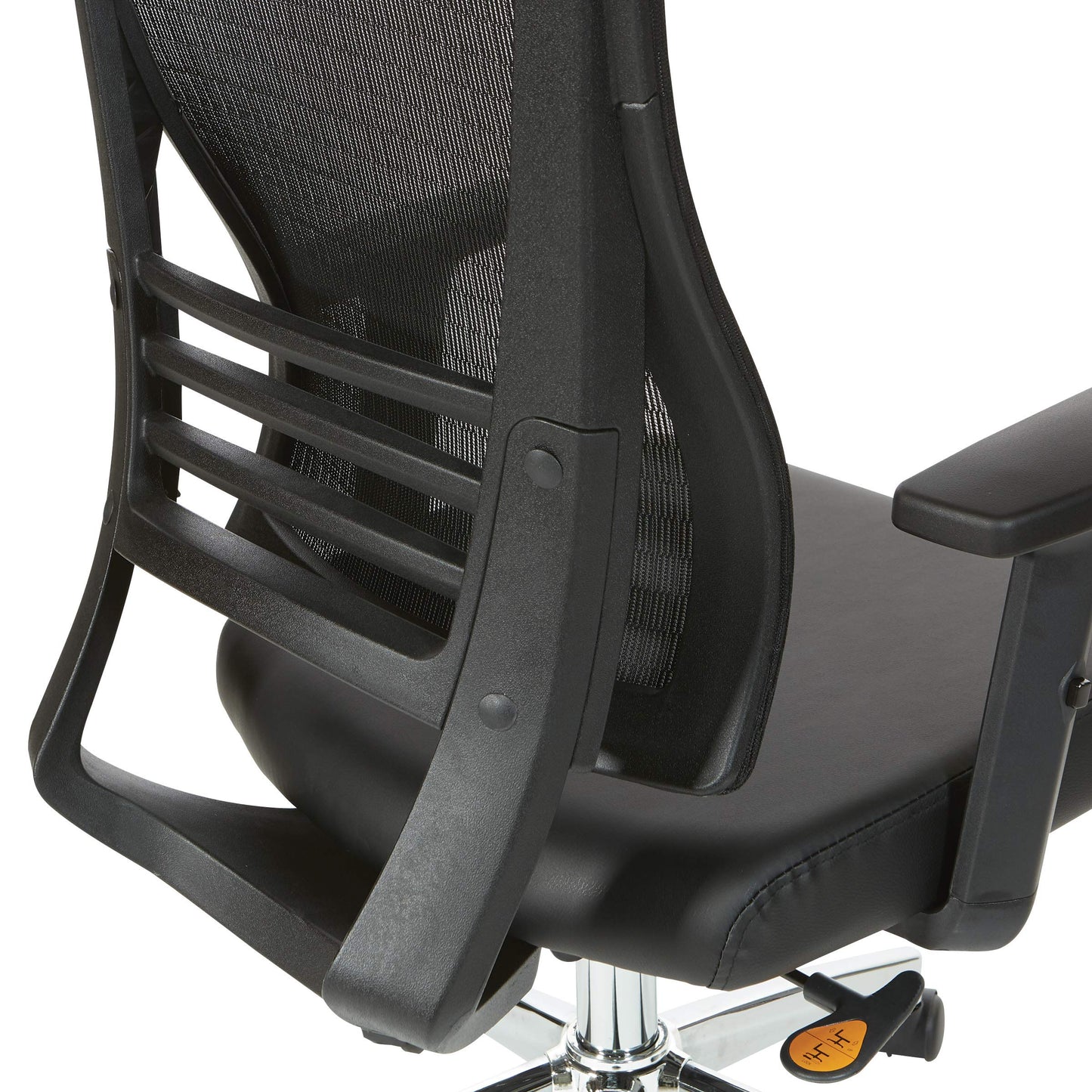 Office Star Mesh Back Office Chair with 2-to-1 Synchro Tilt Control and Adjustable Padded Arms, Black Bonded Leather with Chrome Frame