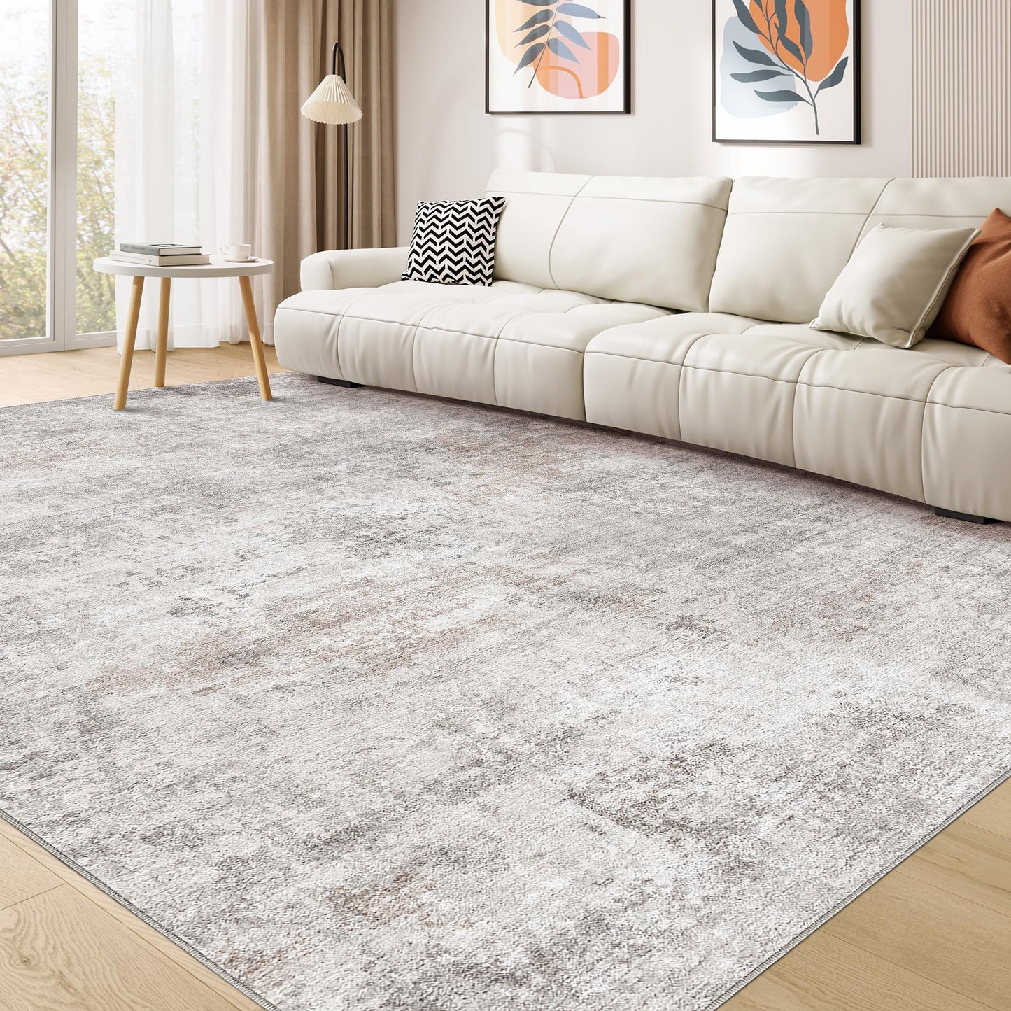 TARANCH Abstract 10x14 Area Rug: Machine Washable Non Slip Ultra Thin Low-Pile Carpet, Soft Stain Resistant for Living Dining Room Bedroom, Kid Pet Friendly, Robot Vacuum Compatible - Brown Grey