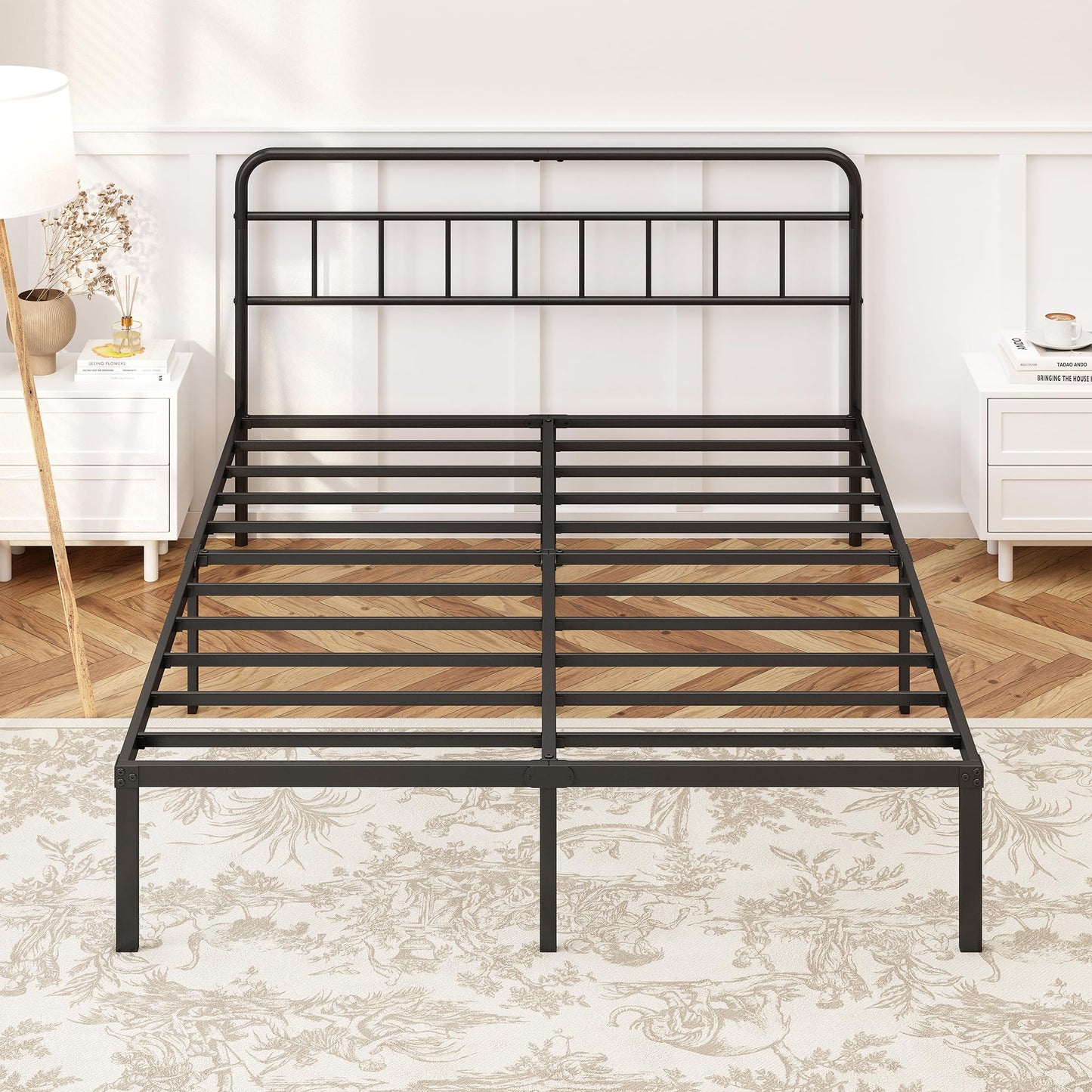 Kujielan 12 inches Full Size Bed Frame with Minimalist headboard,Metal Platform Base with Strong Metal Slats,Mattress Foundation for Under Bed Storage,Easy Assembly,Black