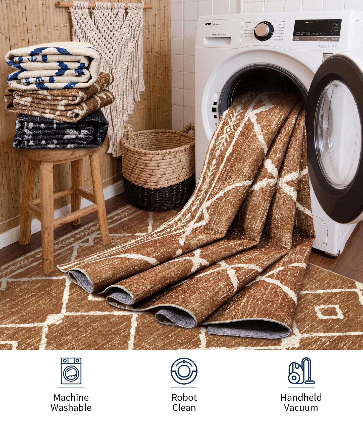 YIHOUSE Western Rugs for Living Room, 6x9 Moroccan Area Rug, Aztec Burnt Orange Large Rug, Southwestern Soft Low-Pile Washable Rugs for Bedroom, Dining Room