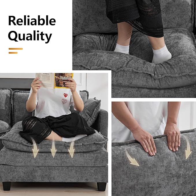 111'' Sectional Cloud Deep Seat Couch, Oversized Chenille U Shaped Sectional