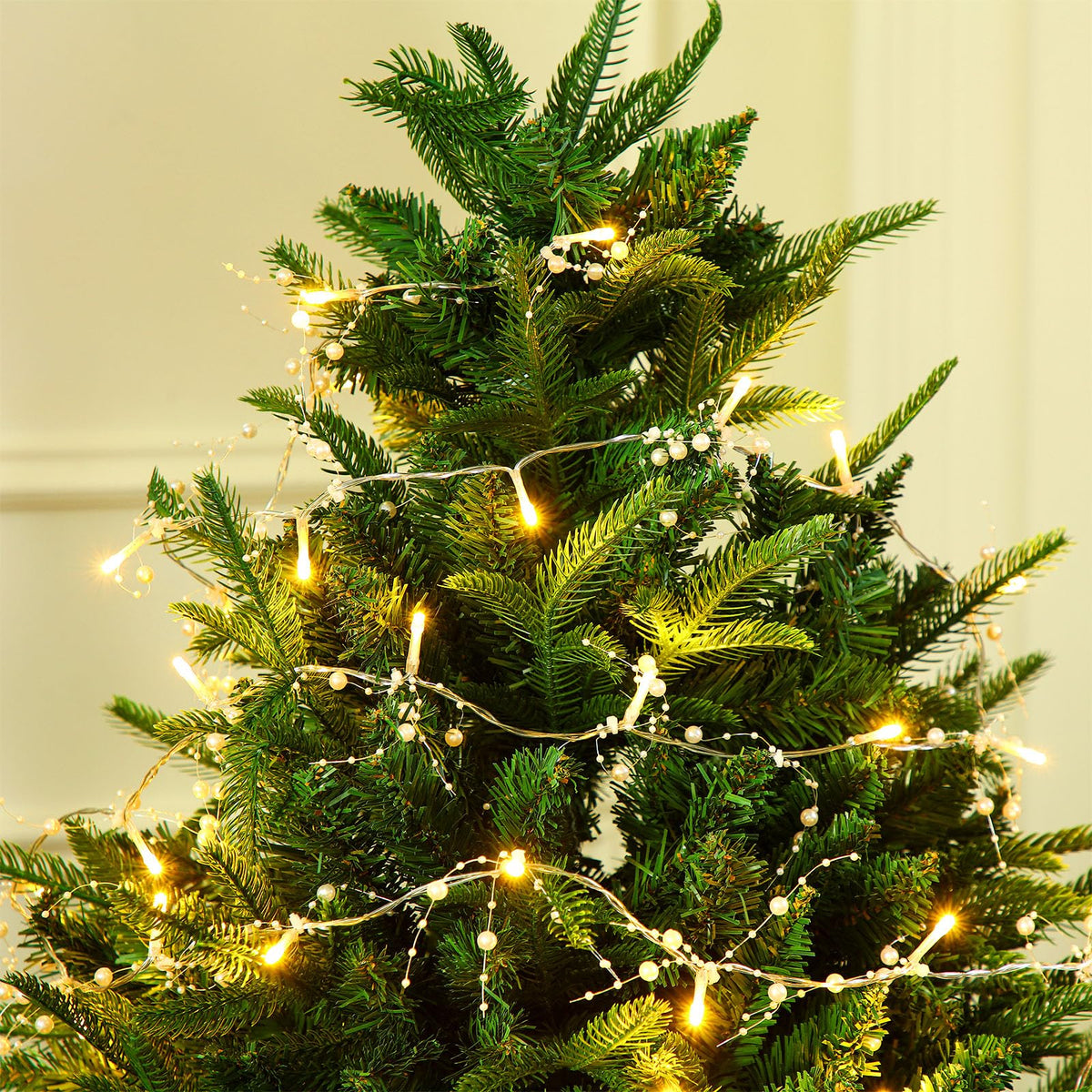 Riakrum 16.5 ft Christmas Berry Beaded Garland String Light Christmas Mantle Decor Pre-lit Warm LED Lights Lighted Battery Operated Winter Garland for Xmas Tree Staircase Home Indoor Decor(White)