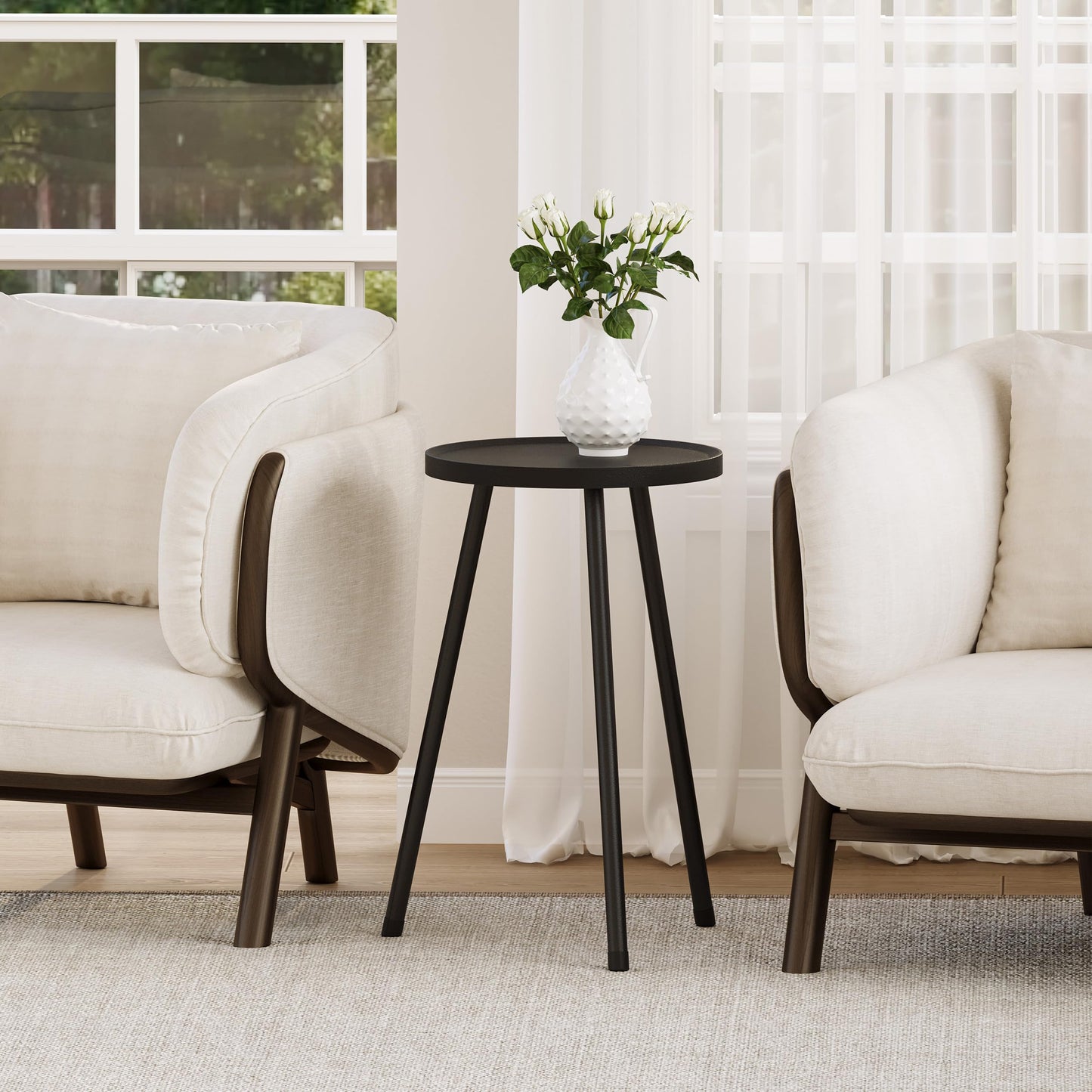 YAUKTAK Small Couch Side Table, Drink Table, Mini Round End Table, Coffee Table, Snack Table for Small Spaces, Living Room, Bedroom, Sofa LET520BK