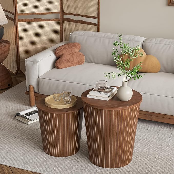 Nesting Coffee Table Set of 2, Round End Table