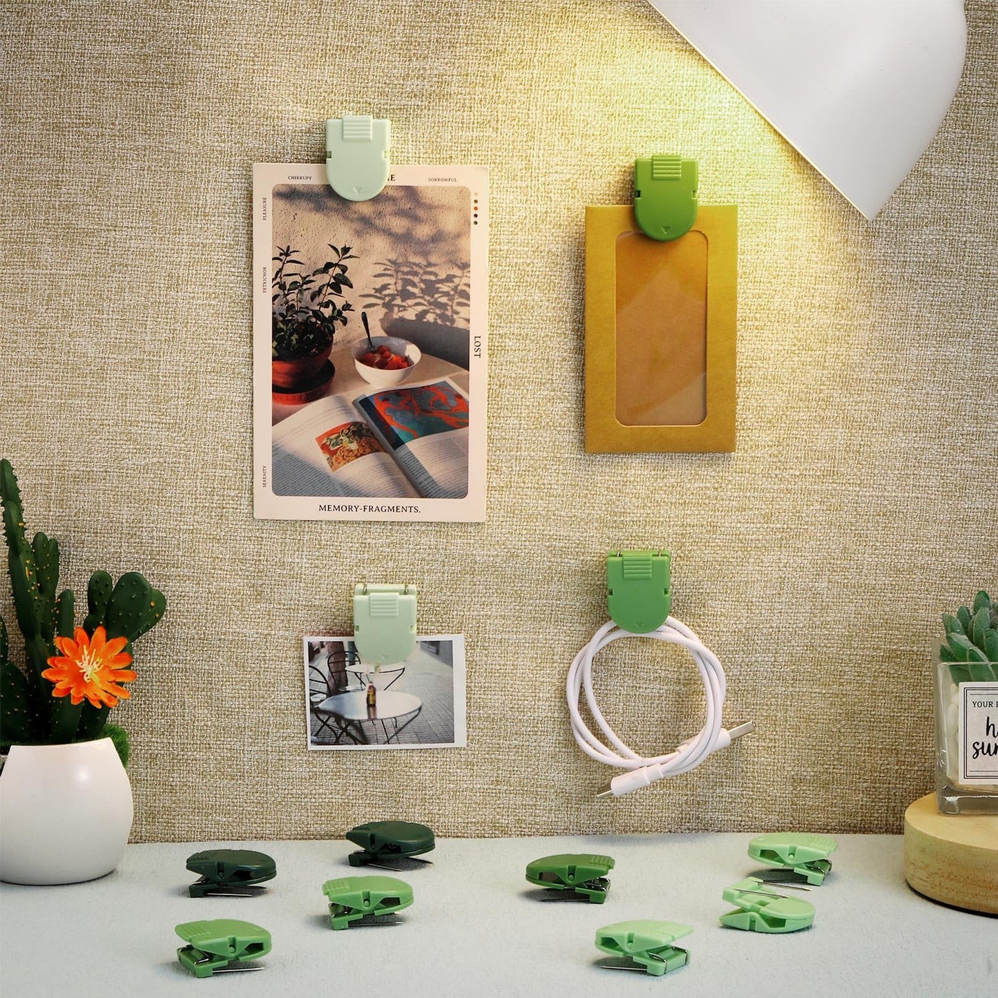 Feifeiya 15 Pcs Cubicle Clips Fabric Panel Cubicle Accessories Fabric Partition Panel Wall Clip Office Photos Wall for Notes Memos Standard Size, 40-Sheet Capacity (Sage Green)