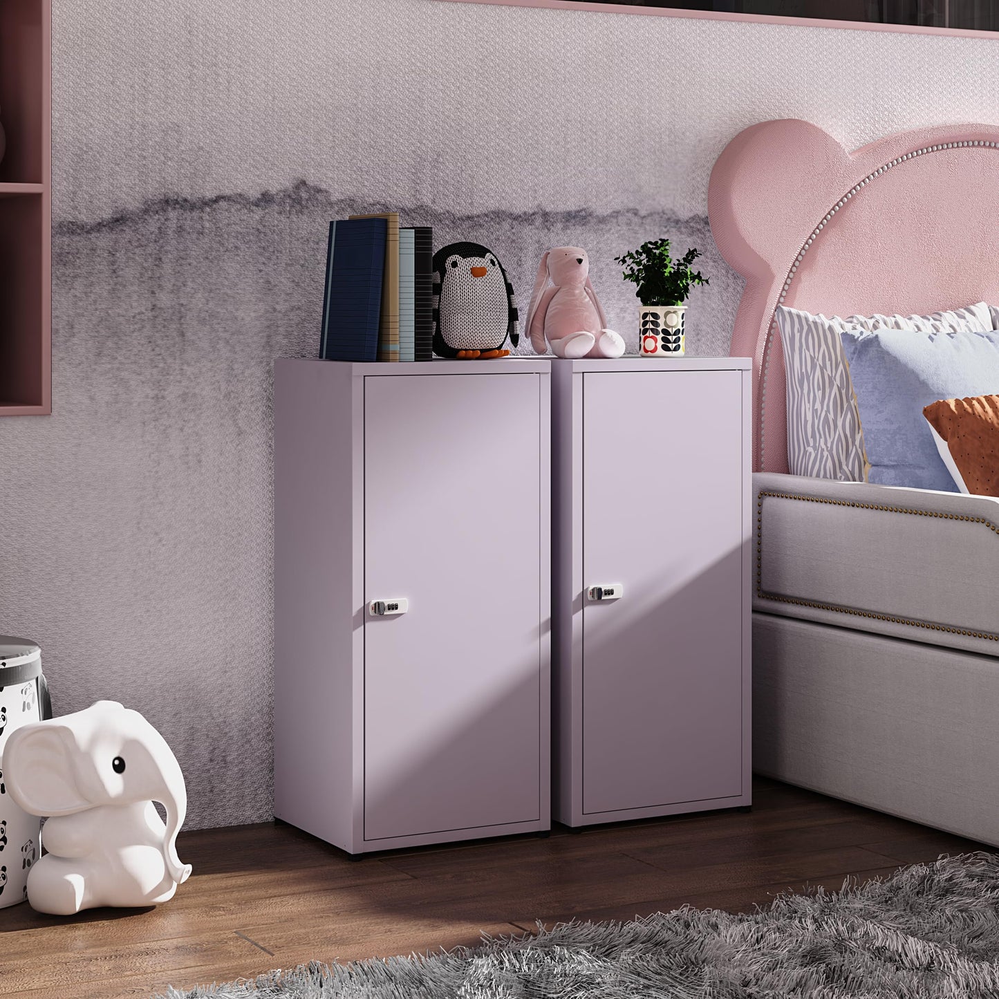 MIOCASA Metal Storage Cabinet with Lock, 3 Adjustable Shelves Single Door Steel Locker for Home, Office & Garage (Purple)