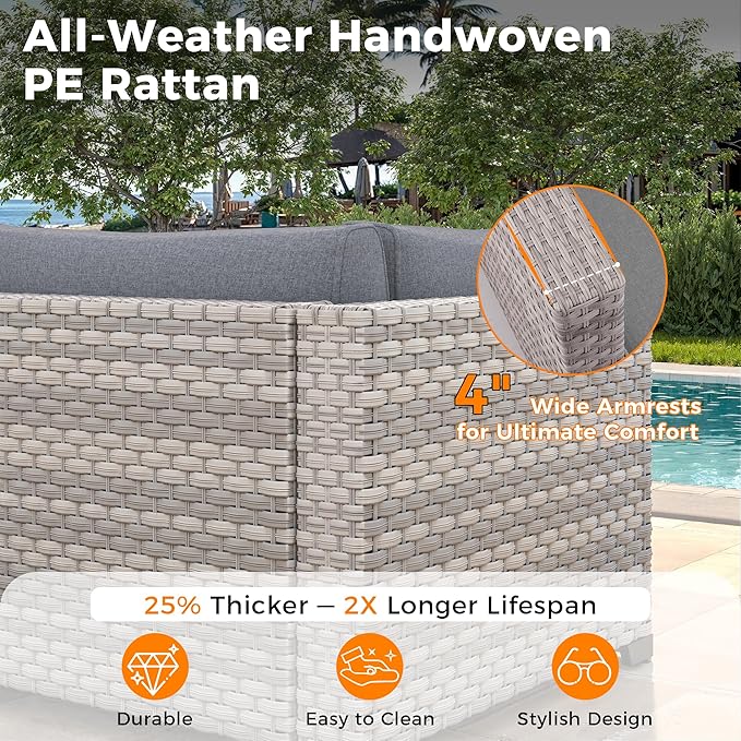 6-Seat Modular Patio Furniture Set – Outdoor Wicker Sectional Sofa