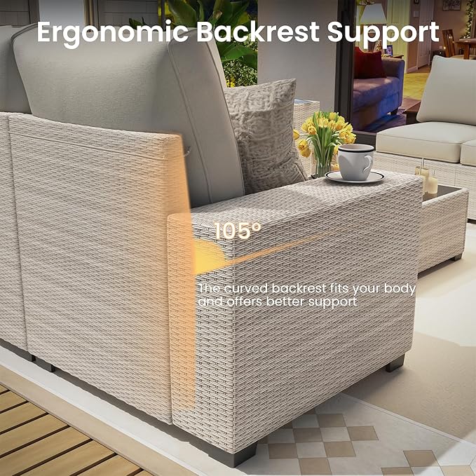 8 Piece Outdoor Patio Furniture Set, Outdoor Sectional Furniture, Rattan &