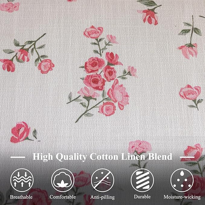 VClife White and Pink Print Table Cloth, Linen Texture Tablecloth