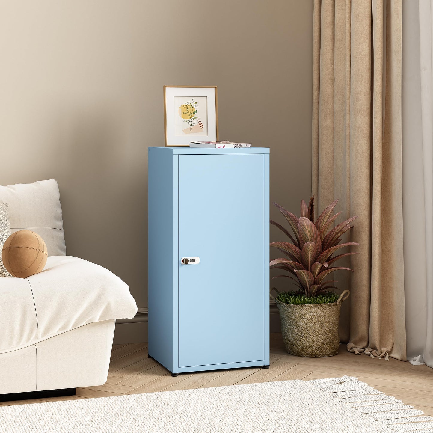MIOCASA Metal Storage Cabinet with Lock, 3 Adjustable Shelves Single Door Steel Locker for Home, Office & Garage (Blue)