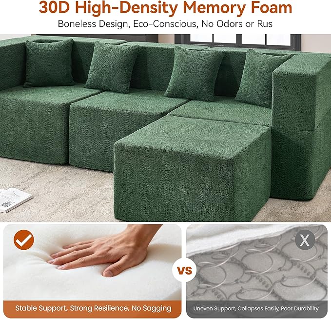 MONVANE 103'' Modular Sectional Sofa, Comfy Teddy Velvet Cloud Couch
