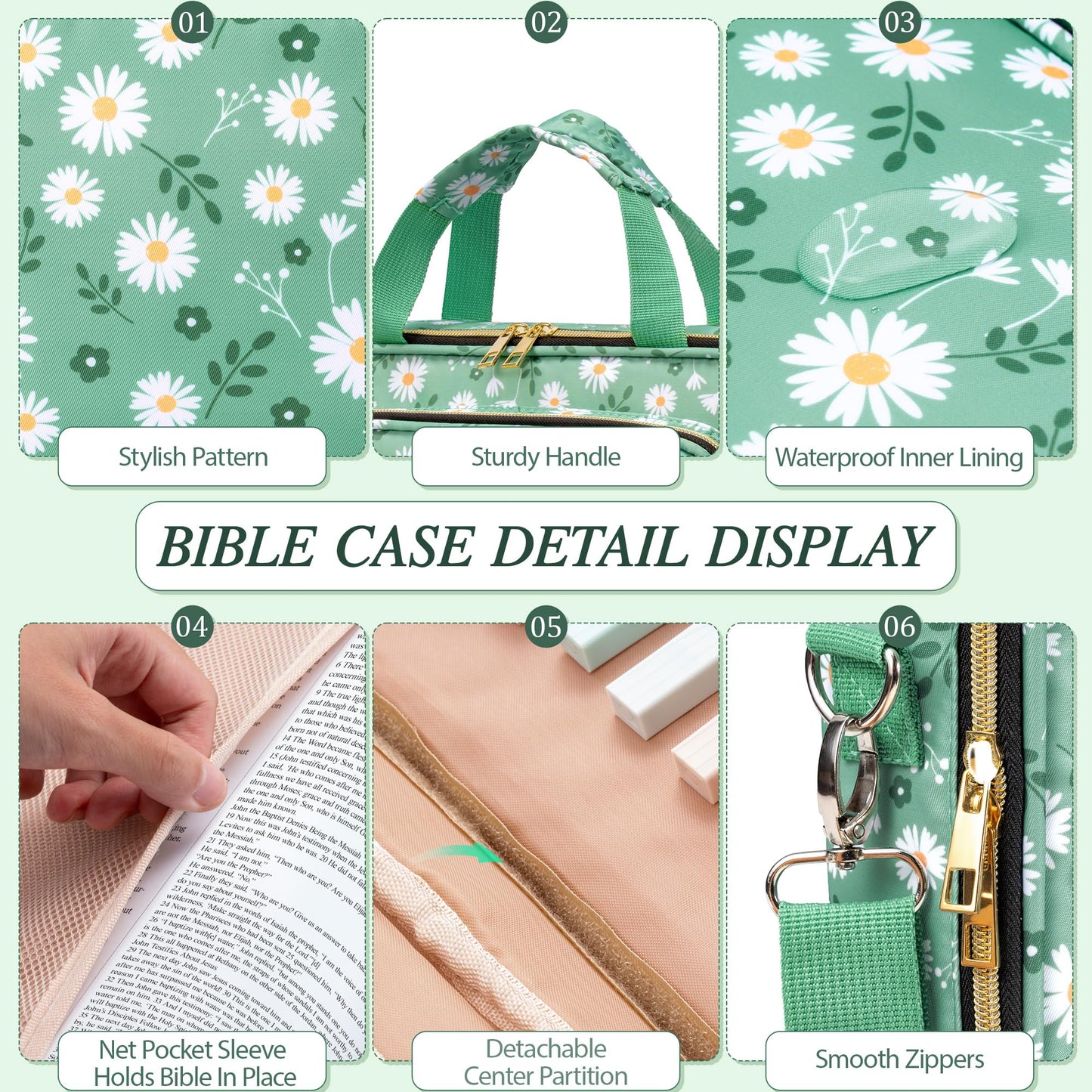 Bible Cover Case for Women, Large Bible Bag w/Shoulder Strap, Bible Study Supplies Journaling Kit Pink Book Carrying Case with Accessories Pastel Highlighter Tab, Christian Gifts for Women Mom Friends
